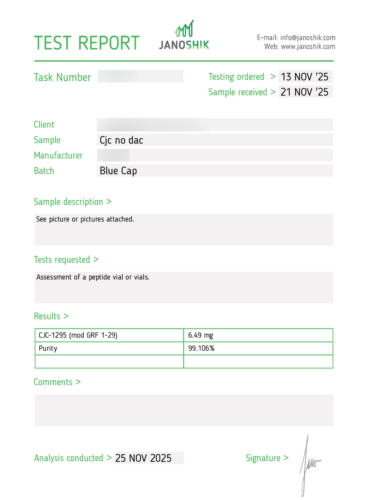 CJC-1295 No DAC 5mg Certificate of Analysis